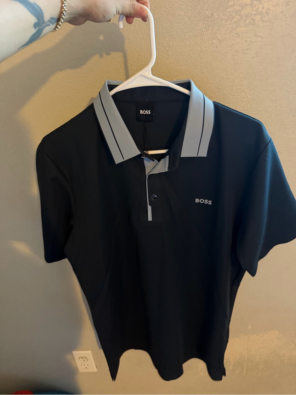 BOSS Black Polo with Light Gray Trim